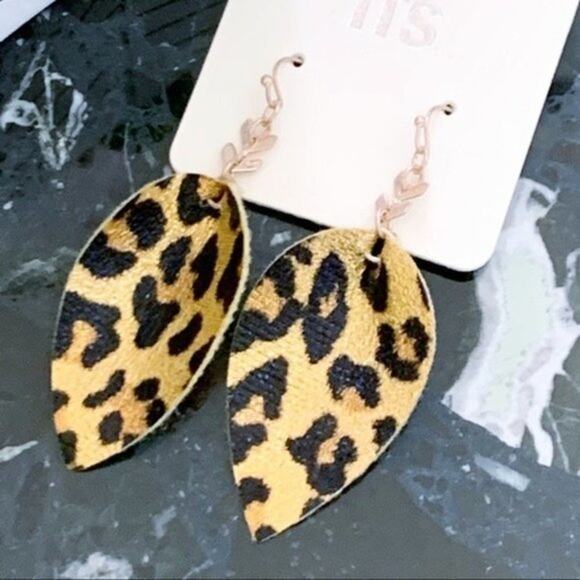 Tear Drop Faux Leather Animal Print Earrings - Picture 2 of 6